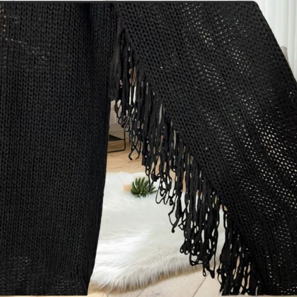 UNIF BLACK KNIT FRINGE DETAIL MEOW EVIL KITTY CAT SWEATER GOTH WITCHY WEDNESDAY - Picture 10 of 11